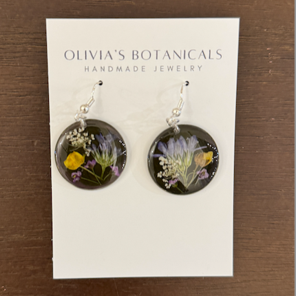 Sterling Silver Dangle Earrings | Purple, Yellow, White Flowers