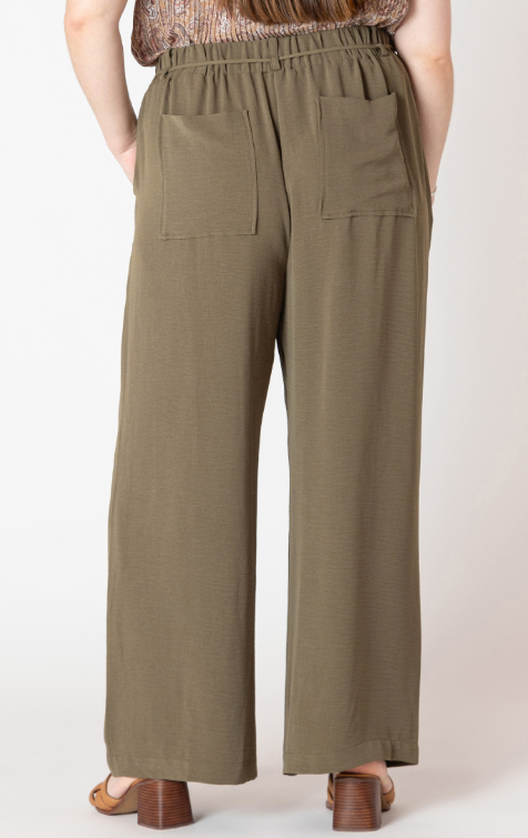 Belted Wide Leg Flowy Pant | Olive