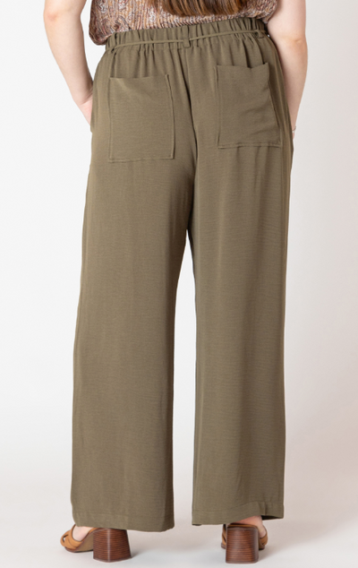 Belted Wide Leg Flowy Pant | Olive