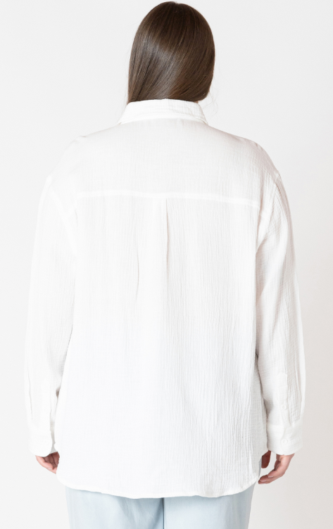 LS Textured Button Up Blouse | Off White