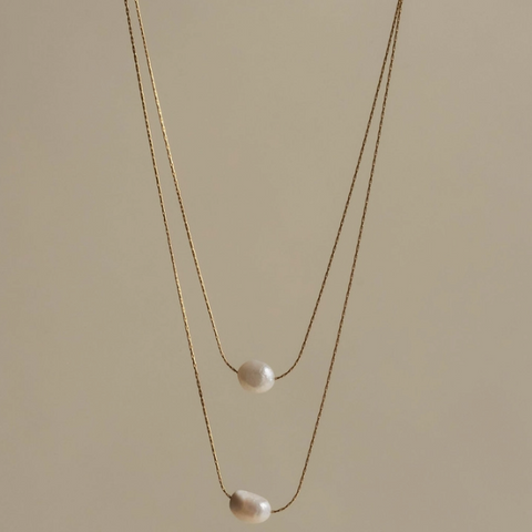 Double Strand Pearl Necklace | Gold