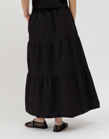 Poplin Long Skirt | Black