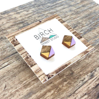 Geometric Lilac and Gold Earrings
