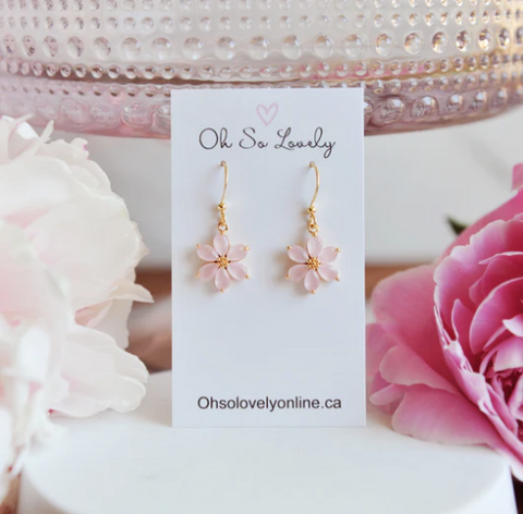 Charlotte Flower Dangle Earrings - Pink