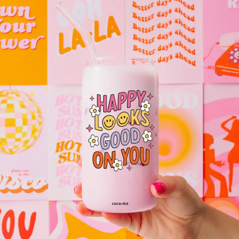 Happy Looks Good On You 16 oz Glass Cup