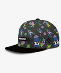 Colorful cartoon-patterned cap on a white background
