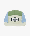 Color-blocked cap with a logo on a white background