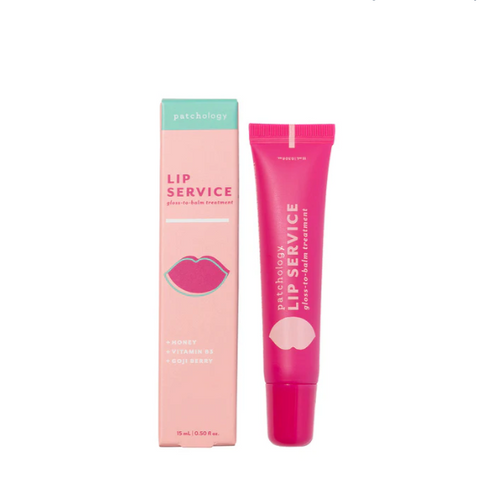 Pink lip balm tube with packaging on a white background