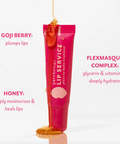 Lip balm tube with ingredients listed on a white background