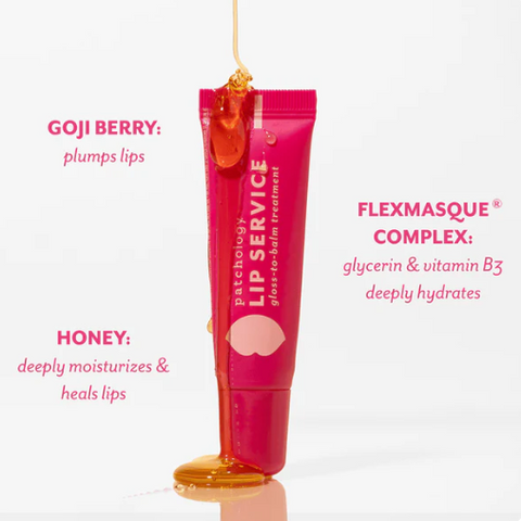 Lip balm tube with ingredients listed on a white background