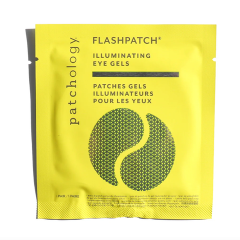 Yellow packaging of FlashPatch illuminating eye gels on a white background