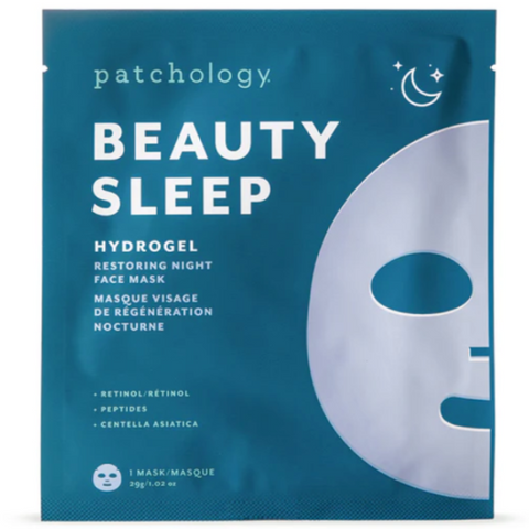 Patchology Beauty Sleep hydrogel mask packaging on a website page