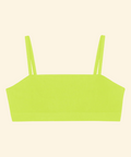 Neon green crop top on a light beige background