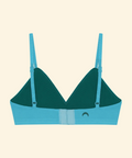 Green and blue bralette on a beige background