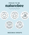 Naturebee beeswax wraps branding with icons on a light blue background