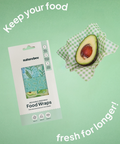 Naturebee reusable food wraps with an avocado on a green background