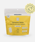 Packaging of naturebee dishwasher tablets with a compostable package label on a white background