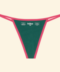 Green and pink thong with 'höha' branding on a beige background