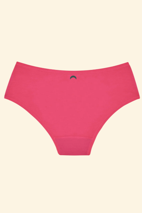 Pink underwear with a brand logo on a beige background