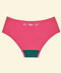 Pink women's underwear with green waistband on a beige background