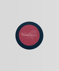 Round label with 'Strawberry' text on a light gray background