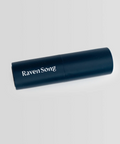 Navy blue cylindrical product with 'Raven Song' branding on a light gray background