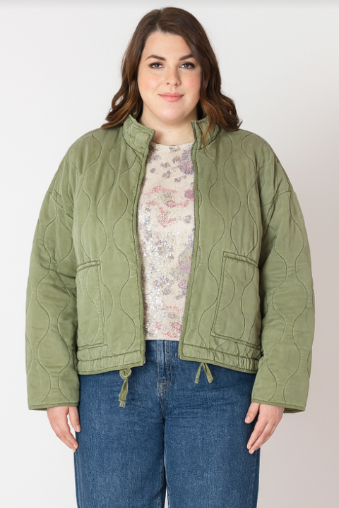 Drawstring Quilted Jacket - Olive