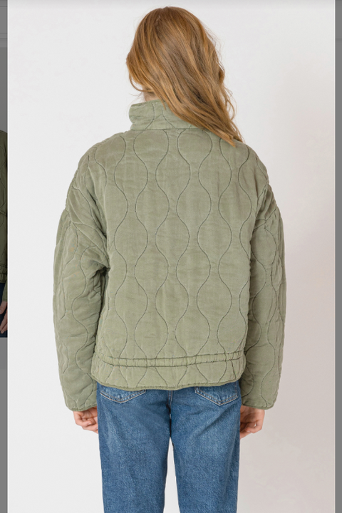 Drawstring Quilted Jacket - Olive