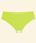 Green underwear with a brand logo on a beige background
