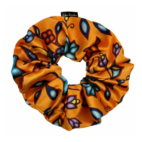 Colorful scrunchie with a pattern on a white background