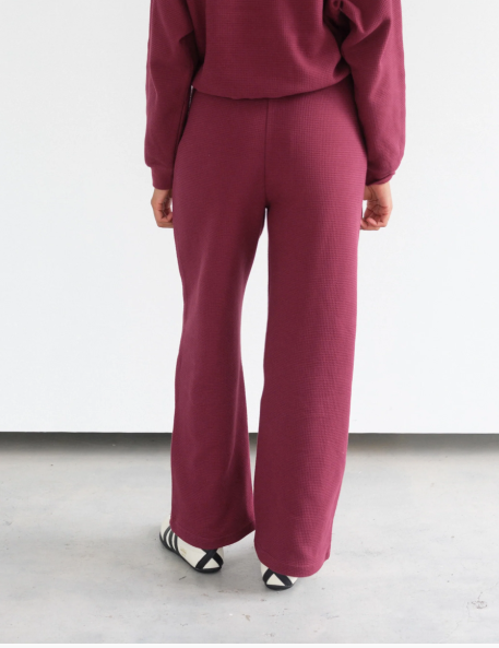 Waffle Wide Leg Pant | Burgundy