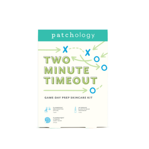 Patchology Two Minute Timeout skincare kit packaging on a white background