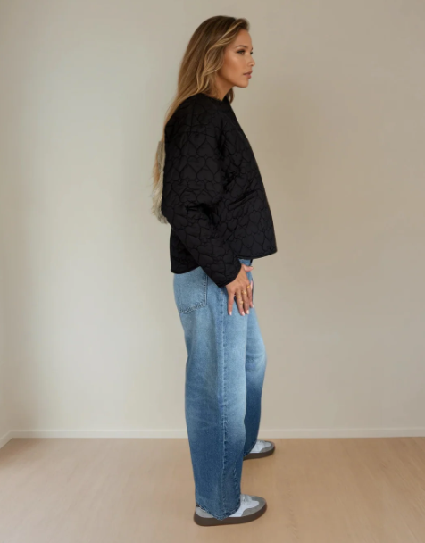 Bree Hearts Quilted Coat | Black