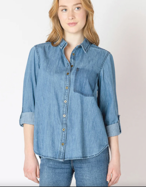 Washed Pocket Denim Shirt - Medium Indigo