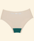 Beige underwear with green waistband on a beige background