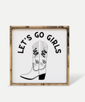 Framed print with cowboy boot design and 'Let's Go Girls' text on a white background