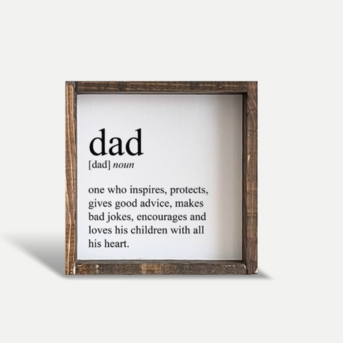 Framed definition of a 'dad' on a white background