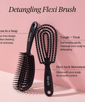 Detangling Flexi Brush with features on a pink background