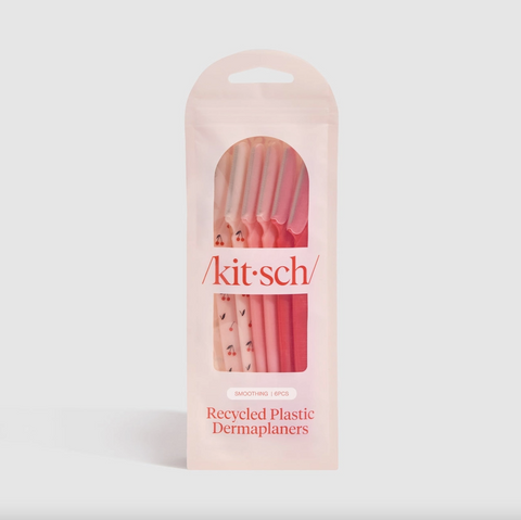 Packaged dermaplaners with 'kitsch' branding on a light gray background