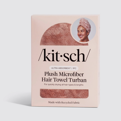 Kit-sch plush microfiber hair towel turban packaging on a white background
