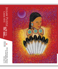 Jigsaw puzzle box with a colorful design of a woman holding feathers against a red background.