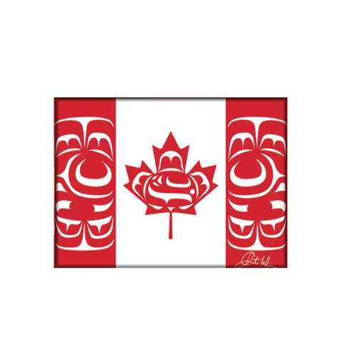 Canadian flag with red and white design on a white background