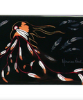 Artistic depiction of a jellyfish with fish on a black background, signed 'Helenne Noel'.