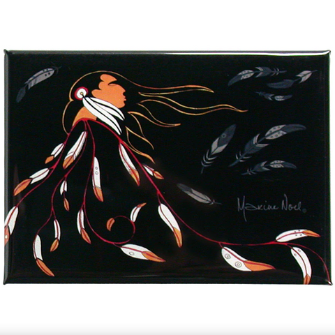 Artistic depiction of a jellyfish with fish on a black background, signed 'Helenne Noel'.