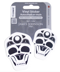 Skull-shaped vinyl stickers with packaging on a white background