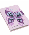 Notebook with butterfly design on a pink background