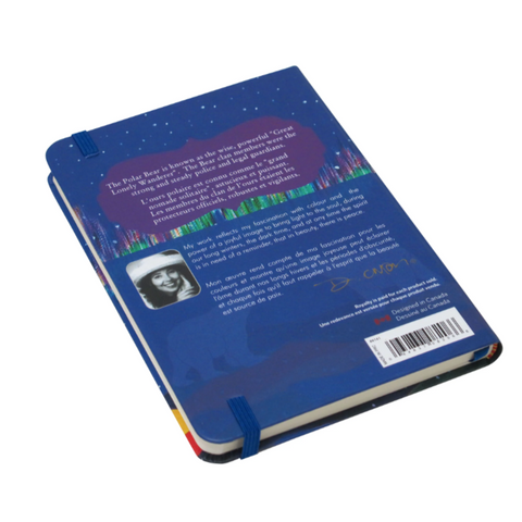 Blue notebook with text and a barcode on a white background