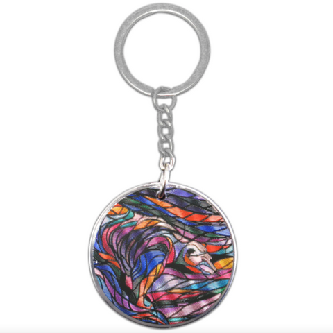 Colorful keychain with a circular design on a white background