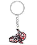 Metallic keychain with a design on a white background