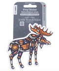 Vinyl sticker of a moose design on a gray backing card with 'John Rombough' branding.